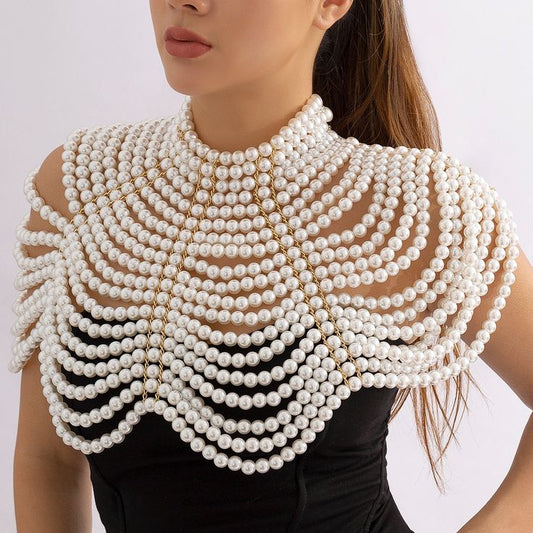 Elegant Multi-Layered Pearl Shoulder Necklace