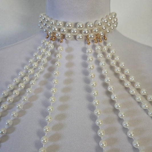 Luxury Pearl Body Chain Harness – Statement Choker Necklace with Multi-Layer Beads