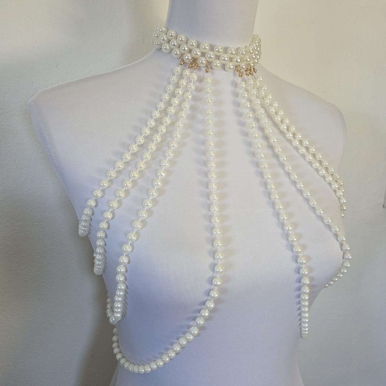 Luxury Pearl Body Chain Harness – Statement Choker Necklace with Multi-Layer Beads
