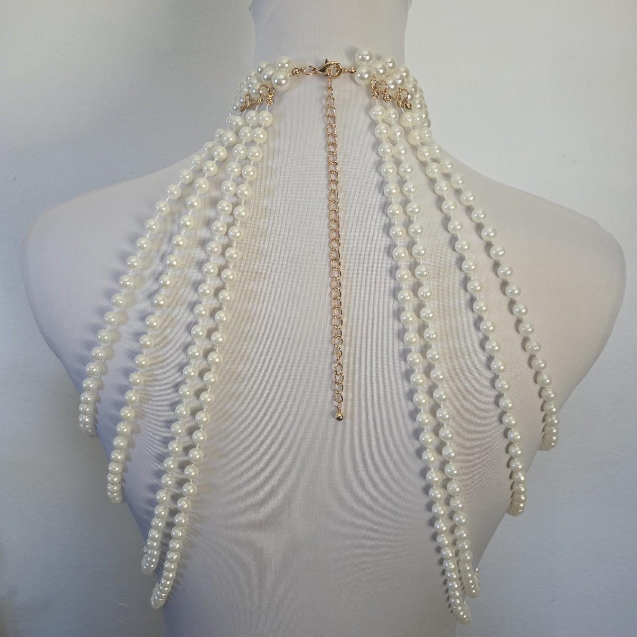 Luxury Pearl Body Chain Harness – Statement Choker Necklace with Multi-Layer Beads