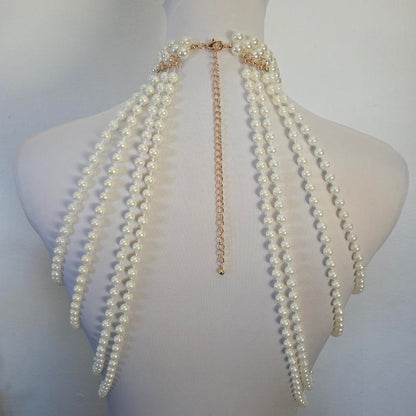 Luxury Pearl Body Chain Harness – Statement Choker Necklace with Multi-Layer Beads