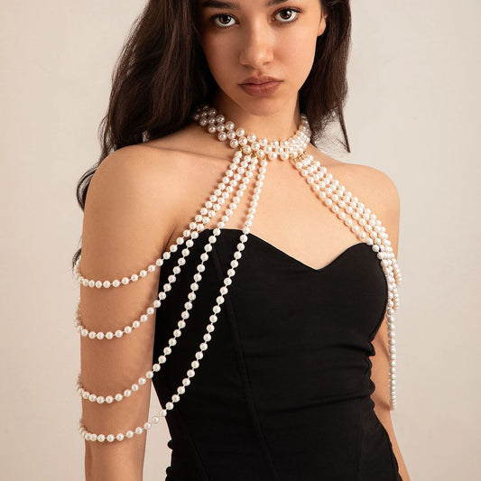 Pearl Body Jewelry Cape – Chic Shoulder Necklace for Special Occasions
